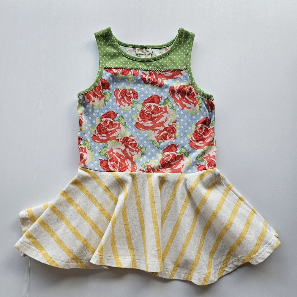 Matilda Jane Green and Blue Floral With Yellow Stripes Tank Top With Peplum